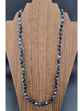 Faceted Black & Blue Bead Necklace With Lobster Clasp 30-Inch Elegant Classy
